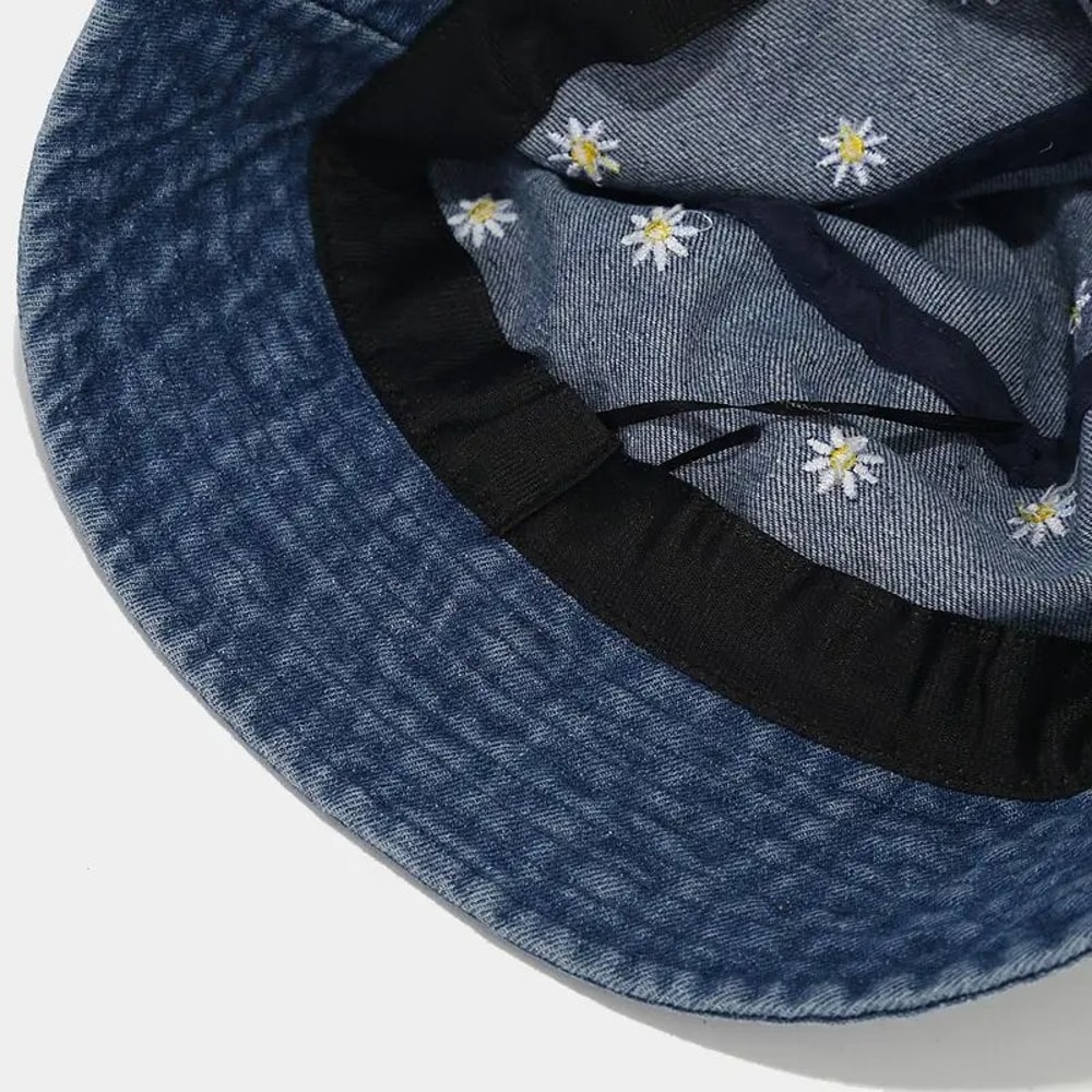 Denim Daisy Bucket Hat For Women Stylish Sun Protection Fishermans Hat 1