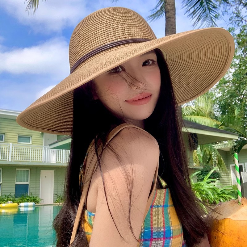 Womens Wide Brim Straw Sun Hat UV Protection Beach & Travel Hat