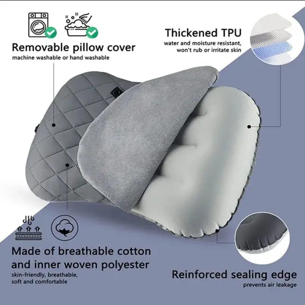 Ultralight Inflatable Neck Lumbar Support Pillow Portable Washable Cover Travel Pillow 1