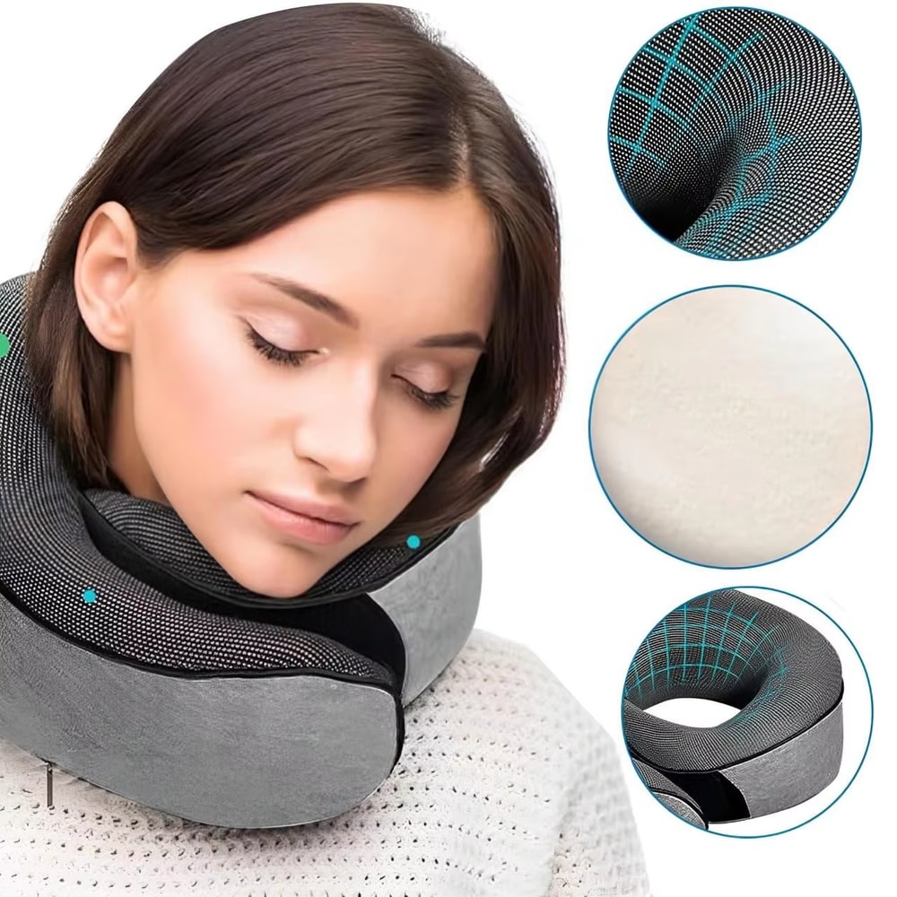 Premium Memory Foam Neck Support Pillow U Shaped Portable Travel Neck Pillow for Flights Cars & Office Naps