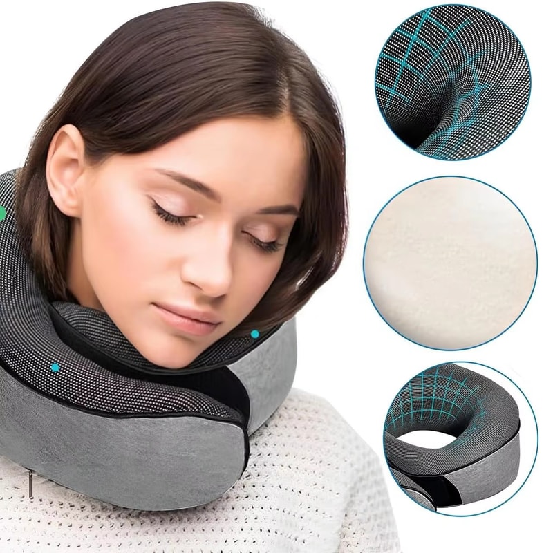 Premium Memory Foam Neck Support Pillow U Shaped Portable Travel Neck Pillow for Flights Cars & Office Naps