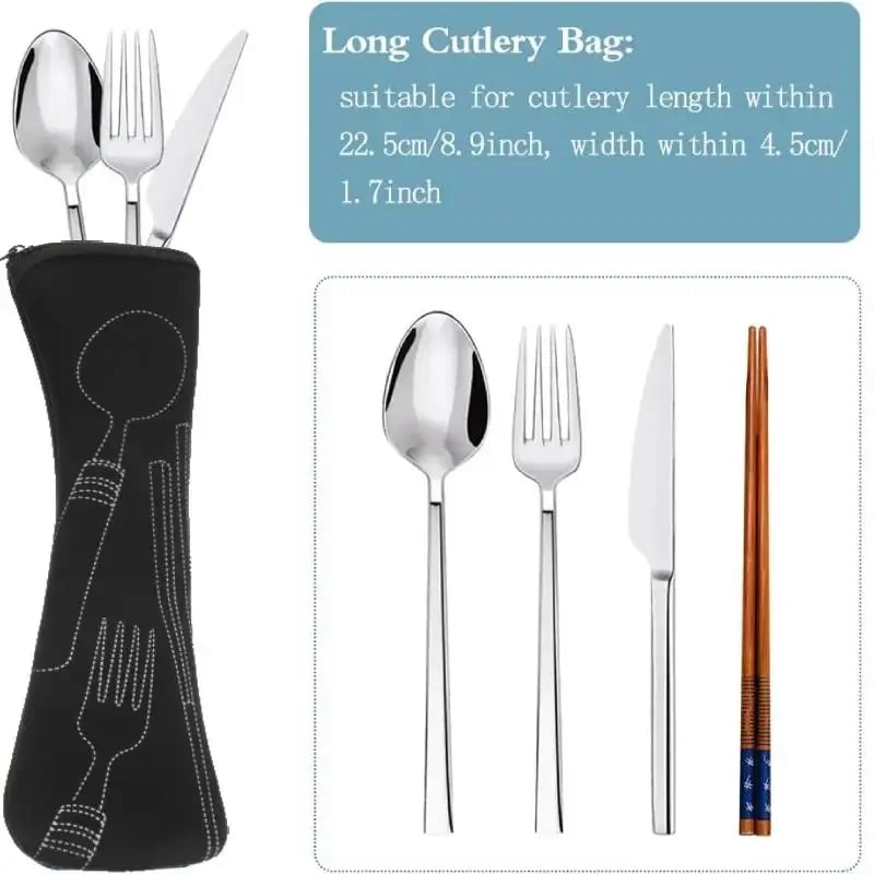 Portable Cutlery Bag with Zipper for Travel Camping School Lunch