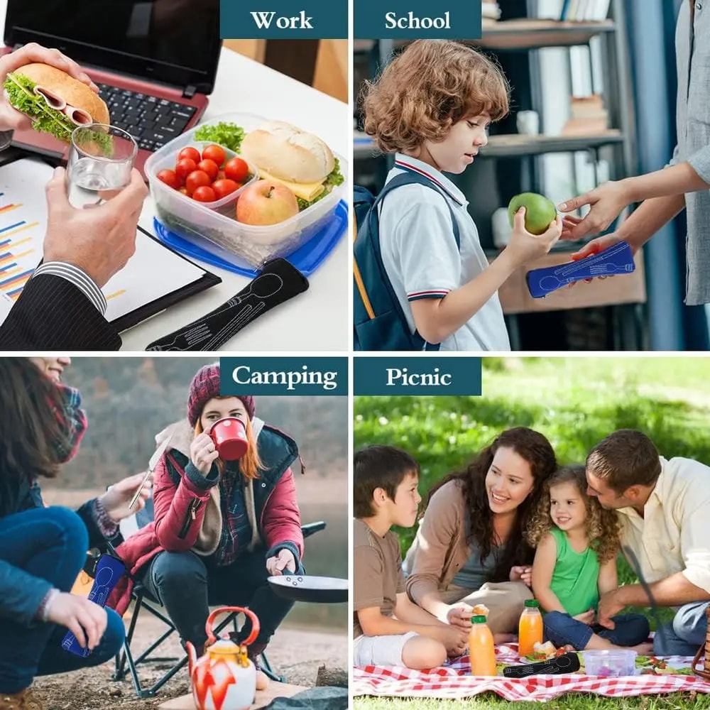 Portable Cutlery Bag with Zipper for Travel Camping School Lunch