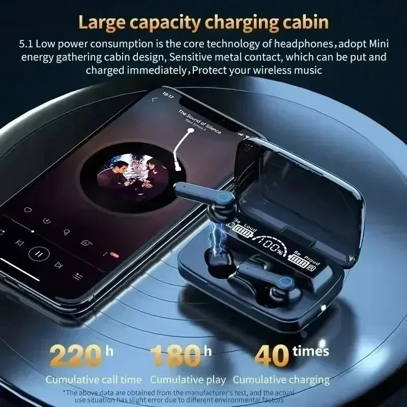 Waterproof Bluetooth Earbuds with LED Display and Touch Control
