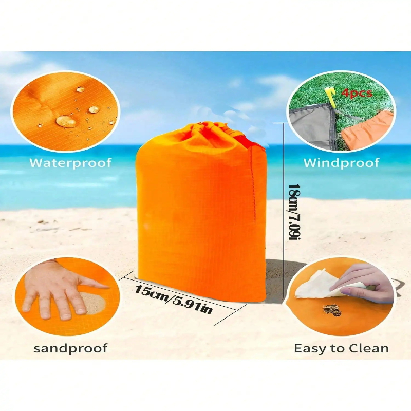 Waterproof Sandproof Beach Blanket With Stakes Foldable Outdoor Picnic Mat
