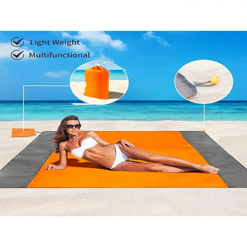 Waterproof Sandproof Beach Blanket With Stakes Foldable Outdoor Picnic Mat
