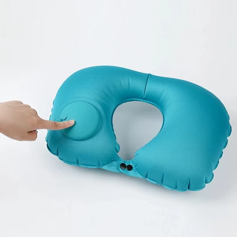 Press Inflate Travel Neck Pillow Soft U Shaped Portable Nap Pillow