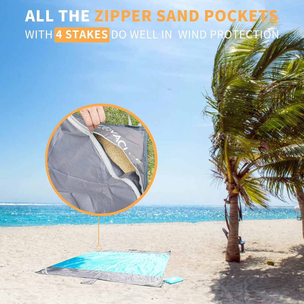 Extra Large Sandproof Waterproof Beach Blanket with Zipper Pockets