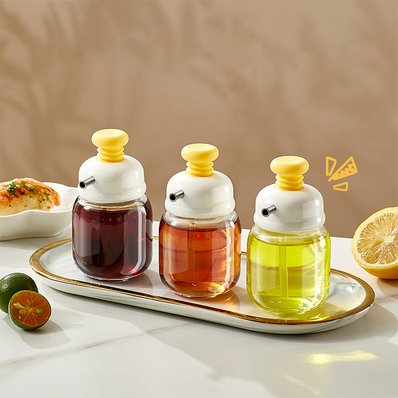 Glass Oil Dispenser Bottle with Press Type Metered Pour Control