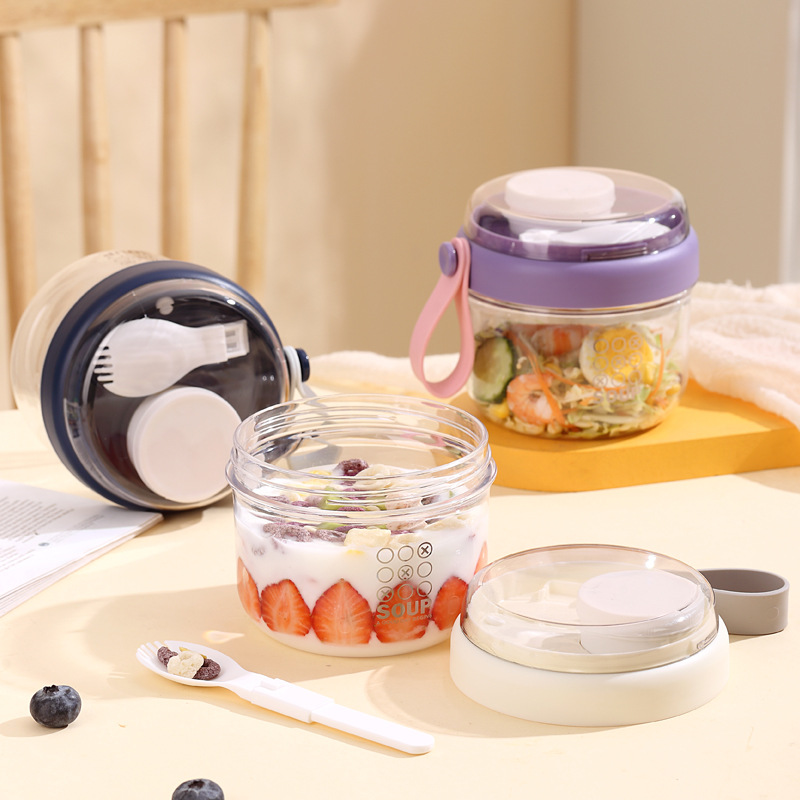 Portable Salad Cup With Lid Spoon Double Layer Oatmeal Yogurt Breakfast Cup 1