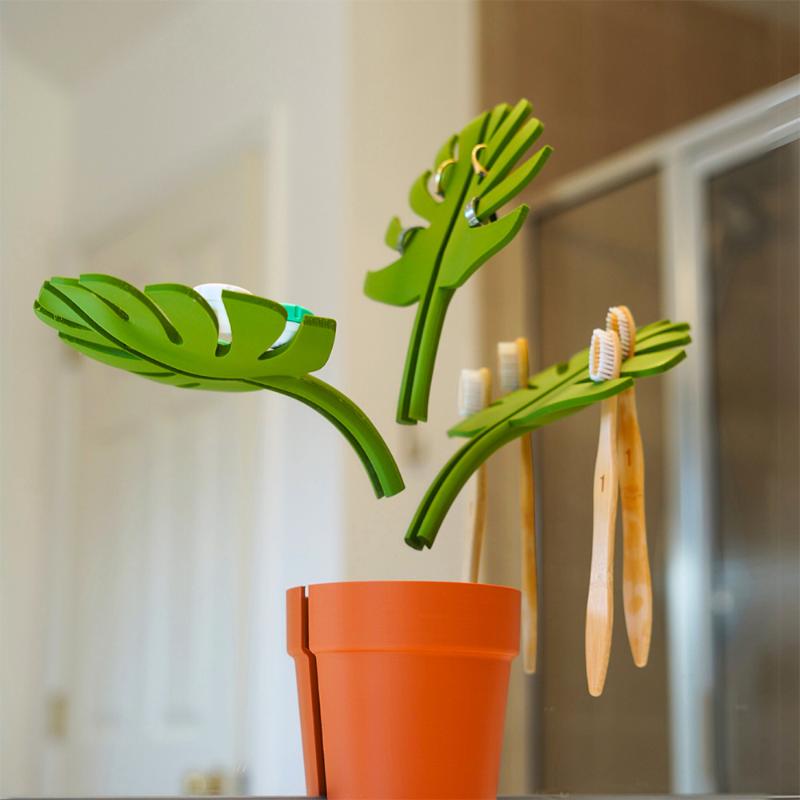 Monstera Mirror Bathroom Organizer And Jewelry Holder 2