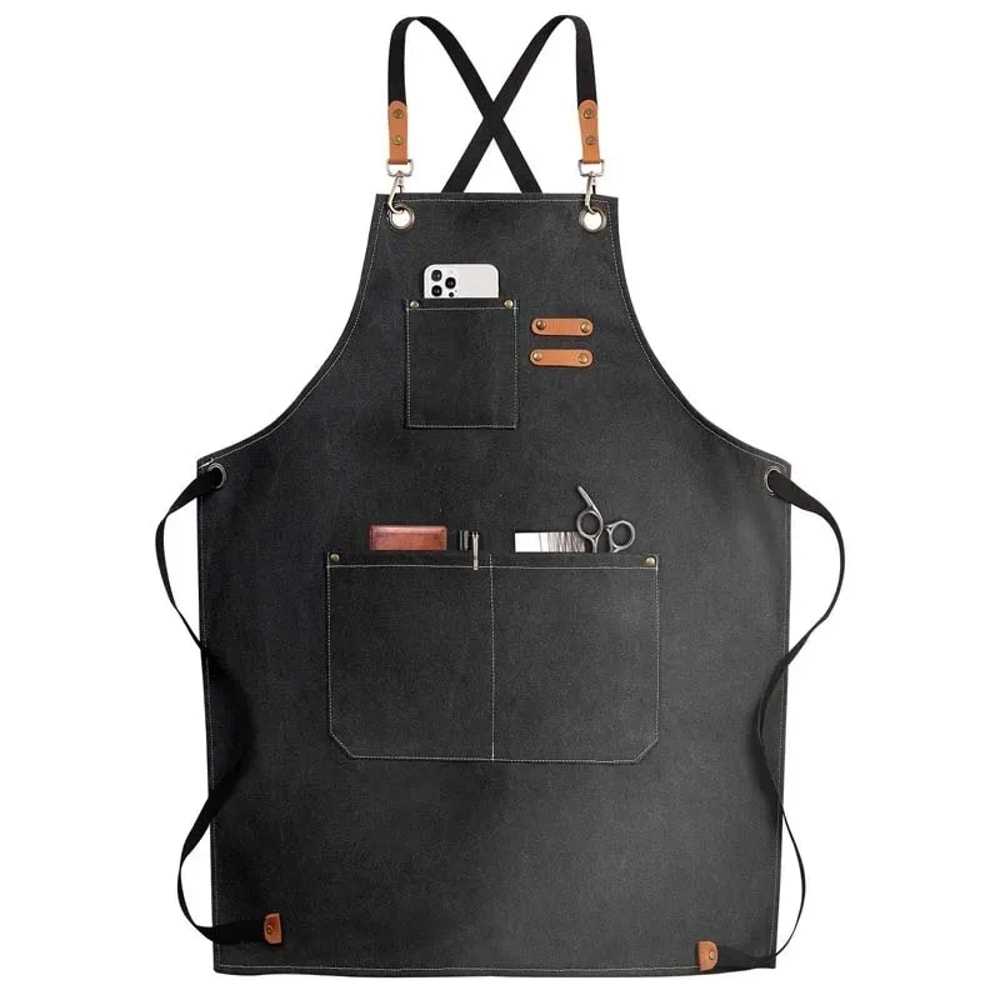 Oil Proof Canvas Apron with Pockets for Cooking BBQ and Barista Work