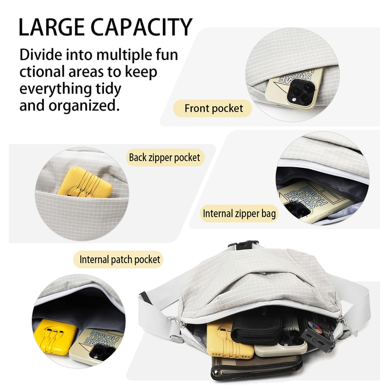 Plaid Mini Chest Bag Lightweight Nylon Phone Crossbody Bag for Travel and Cycling