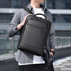 executive pu leather laptop backpack with usb charging port