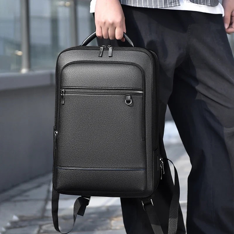 Executive PU Leather Laptop Backpack With USB Charging Port 1