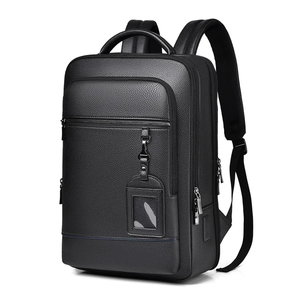 Executive PU Leather Laptop Backpack With USB Charging Port 2