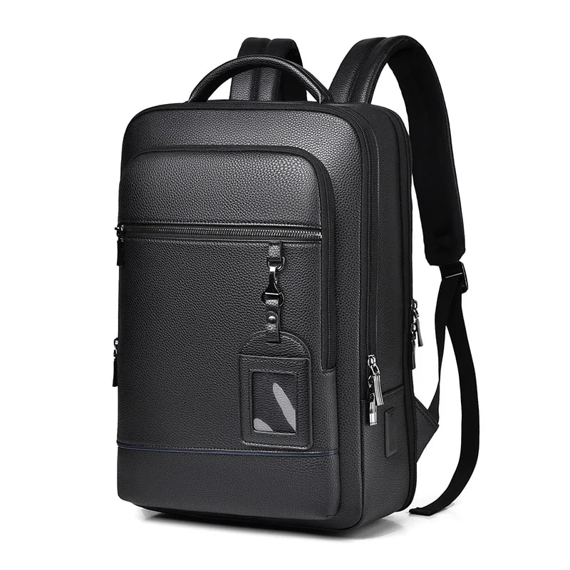 Executive PU Leather Laptop Backpack With USB Charging Port 2