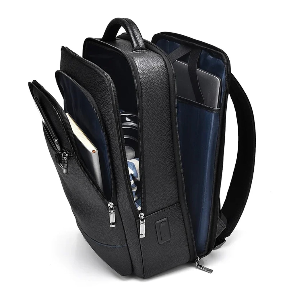 Executive PU Leather Laptop Backpack With USB Charging Port 4