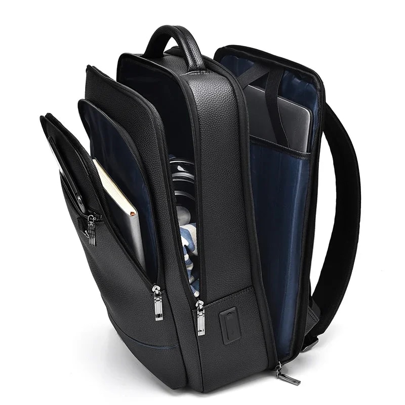 Executive PU Leather Laptop Backpack With USB Charging Port 4