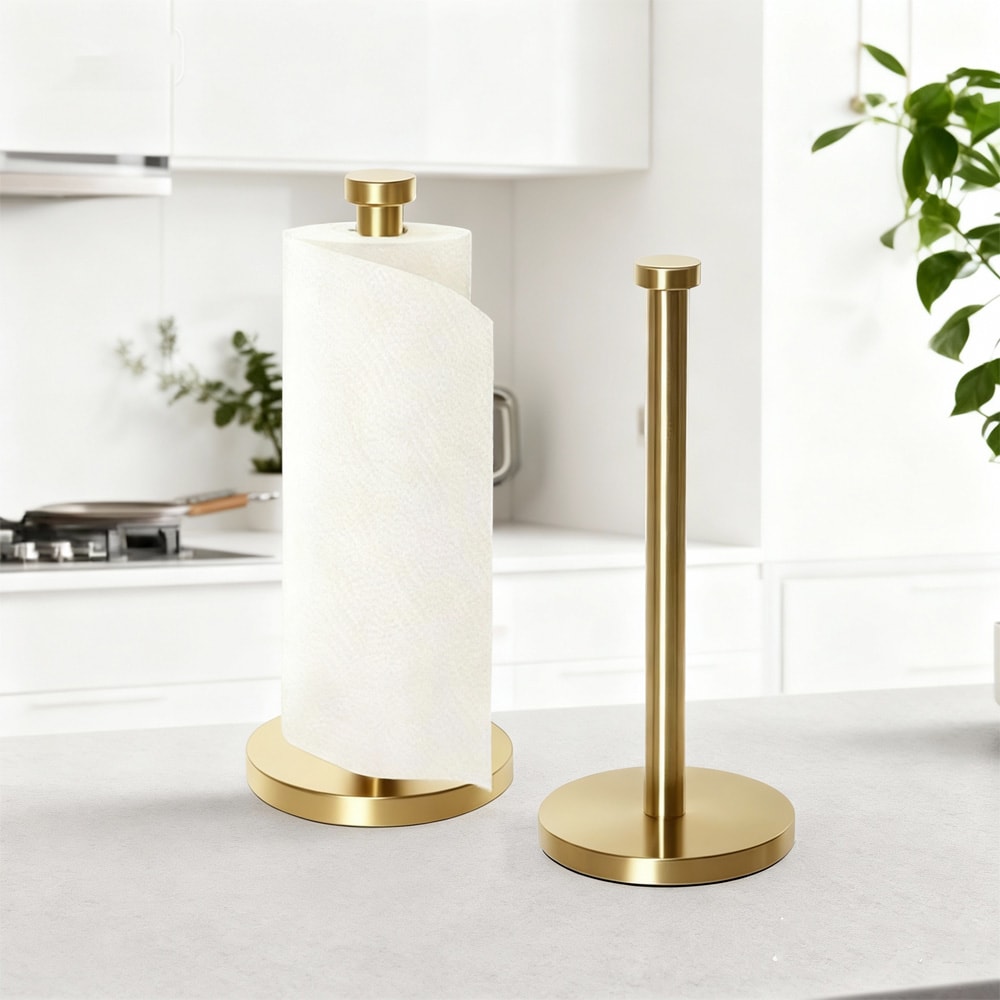 Gold Drill Free Kitchen Roll Holder Stainless Steel Paper Towel Rack
