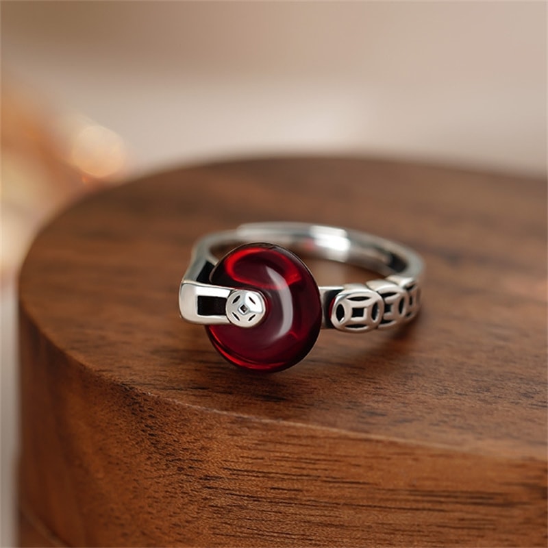 Vintage Lucky Coin Jade Ring For Women Fortune Good Luck Jewelry 4