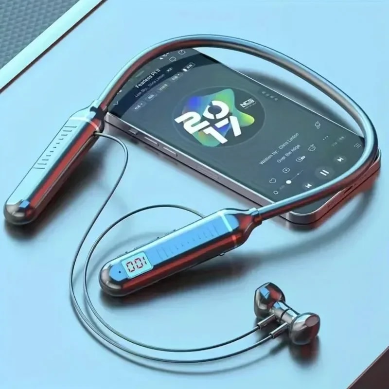 Premium Wireless Neckband Headphones with LED Display & Mic Bluetooth Gaming Headset Earbuds