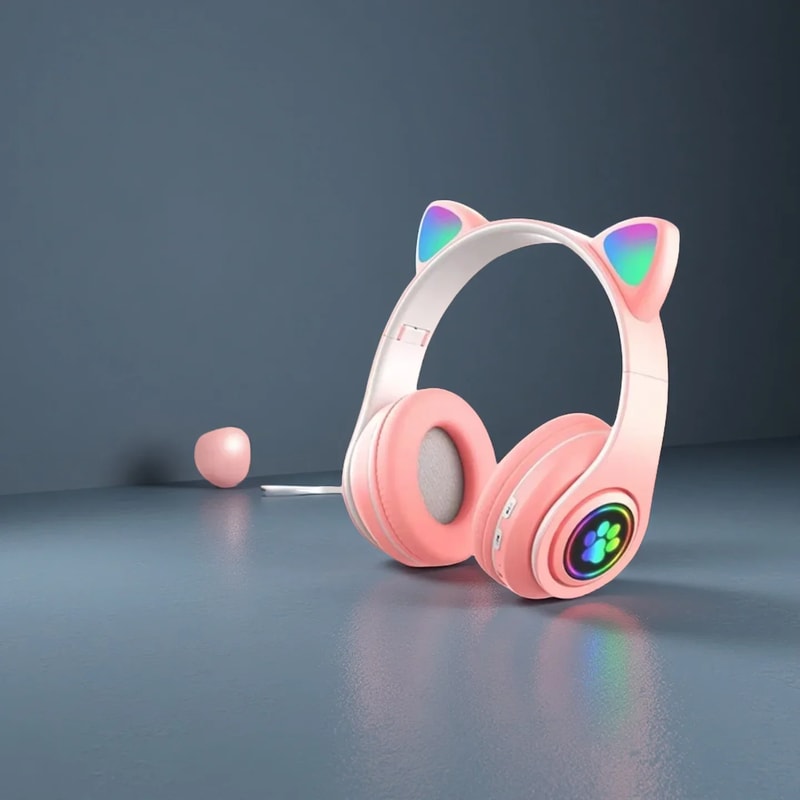 Cute Cat Wireless Headphones with RGB Ears & Noise Cancelling Microphone