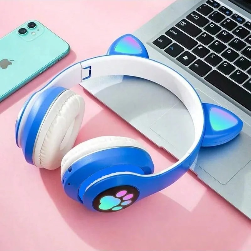 Cute Cat Wireless Headphones with RGB Ears & Noise Cancelling Microphone
