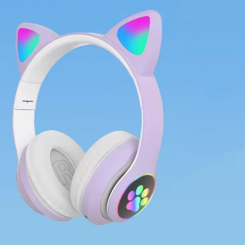 Cute Cat Wireless Headphones with RGB Ears & Noise Cancelling Microphone