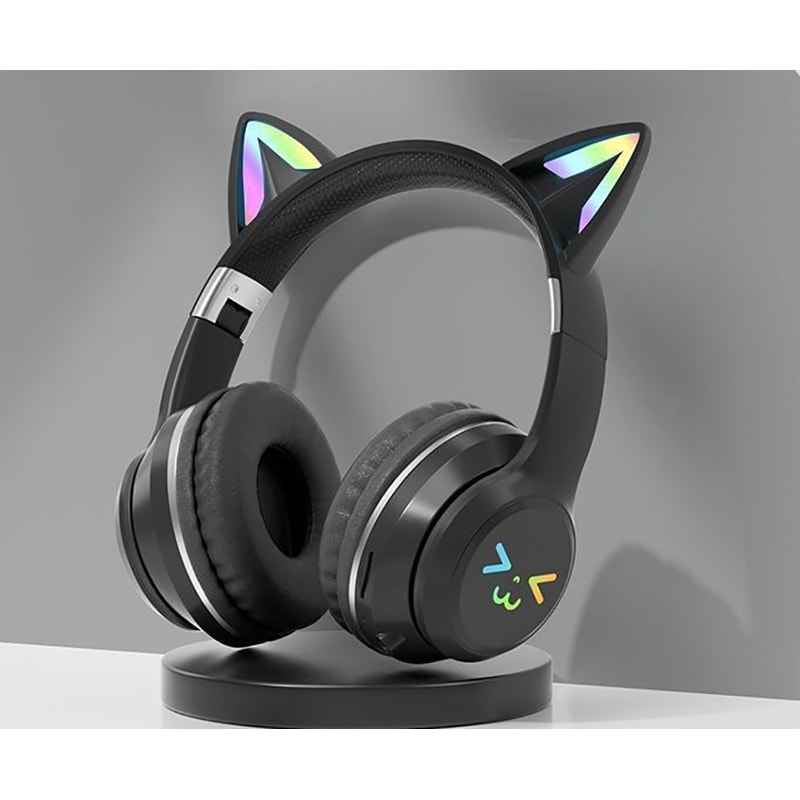 Cute Cat Ear LED Bluetooth Headphones for Kids Wireless RGB Earphones with Mic