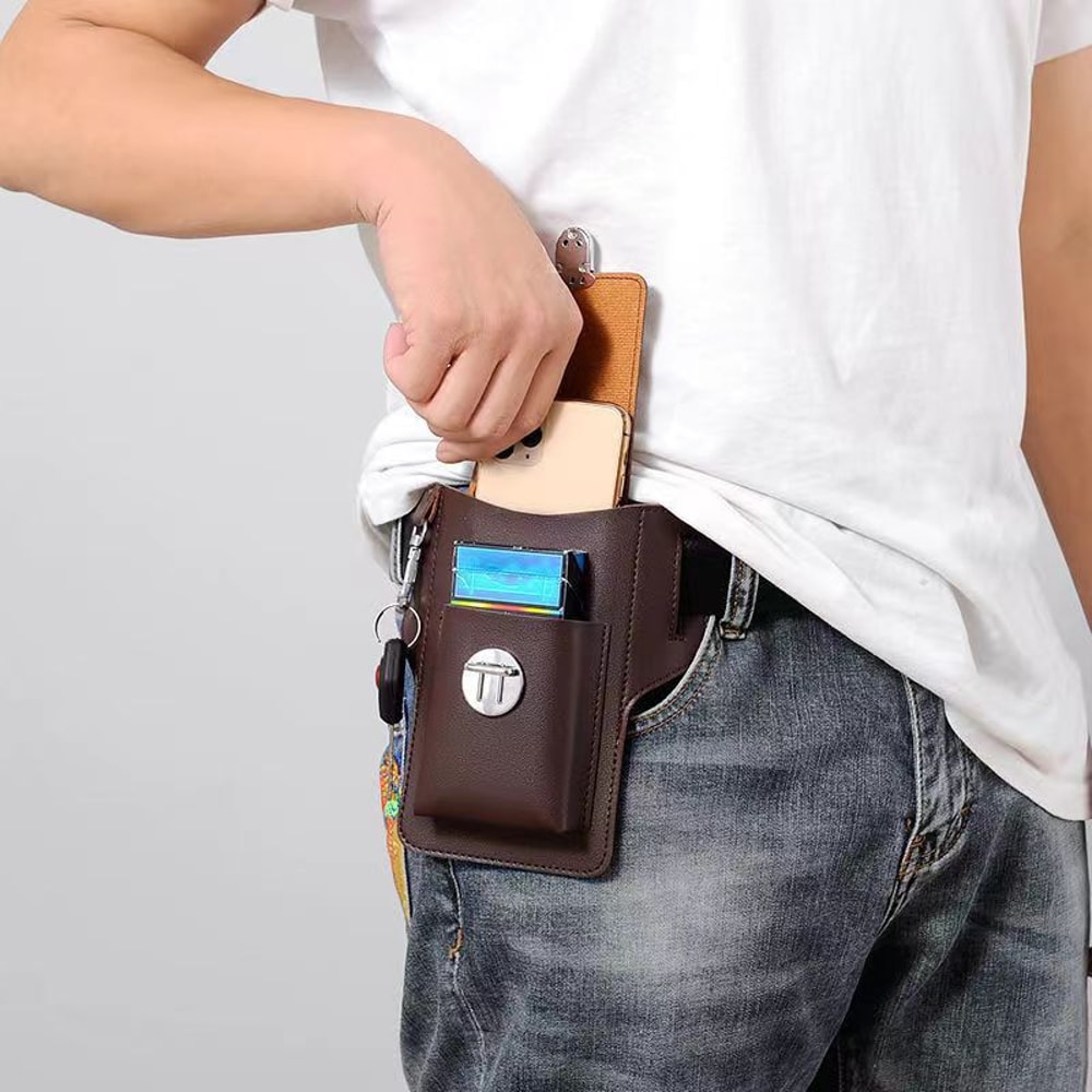 Mens Leather Mobile Phone Bag Multifunctional Waistpack Card Holder 3