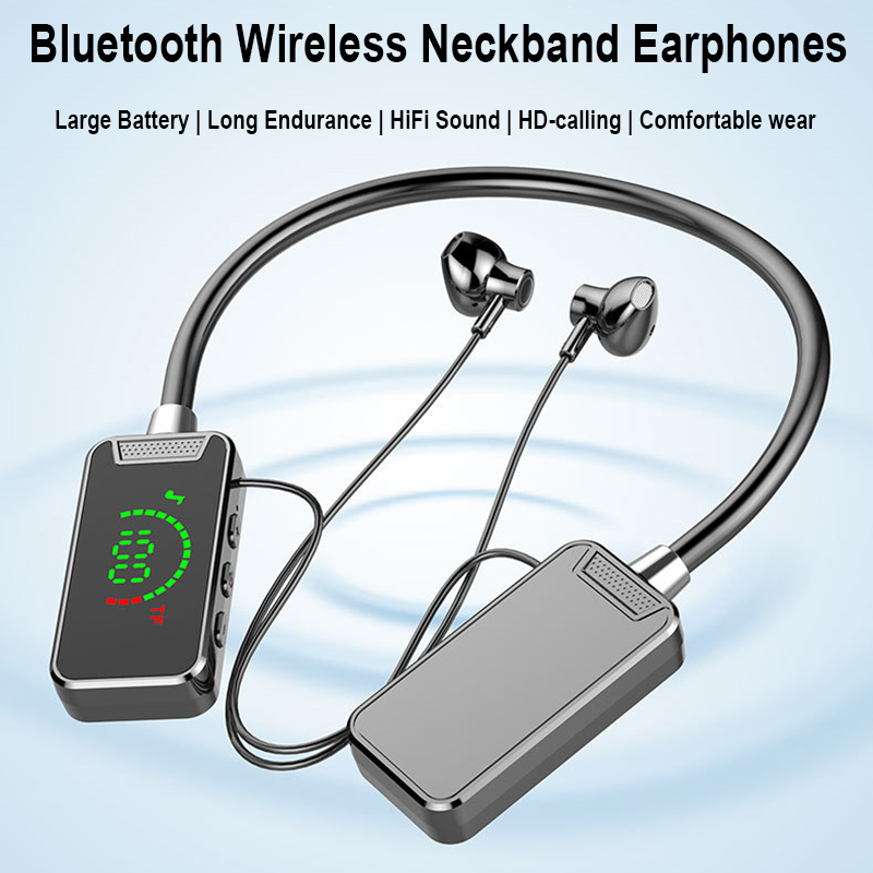 HiFi Bluetooth Headphones Wireless Neckband Earphones with LED Display & Long Battery Life