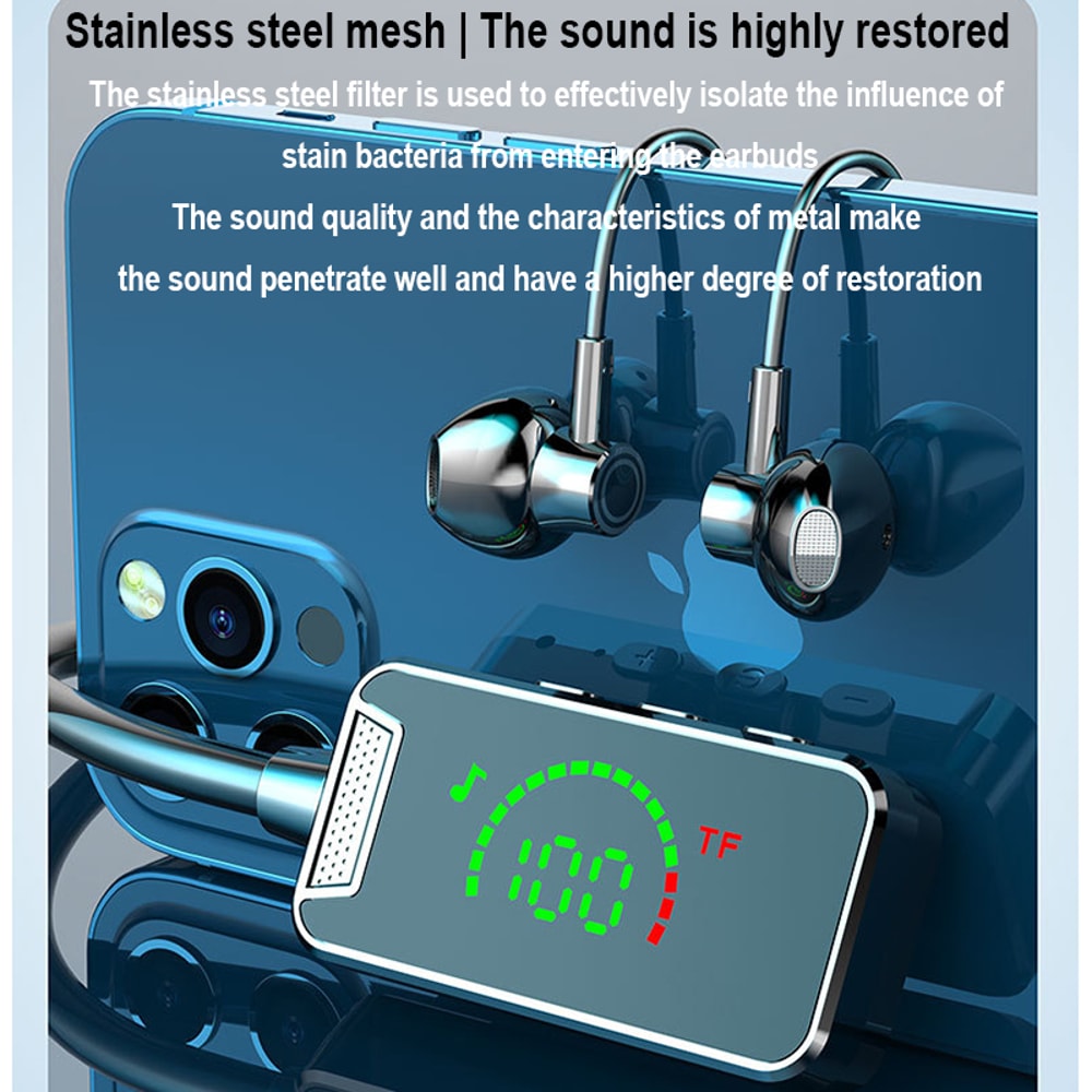 HiFi Bluetooth Headphones Wireless Neckband Earphones with LED Display & Long Battery Life