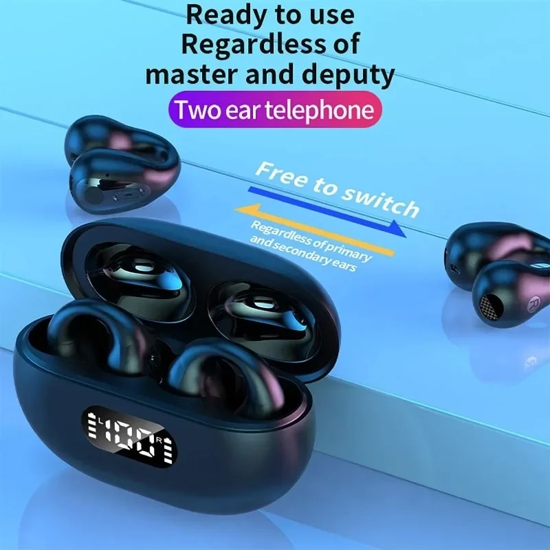 TWS Bone Conduction Wireless Earphones Touch Control LED Sports Earbuds