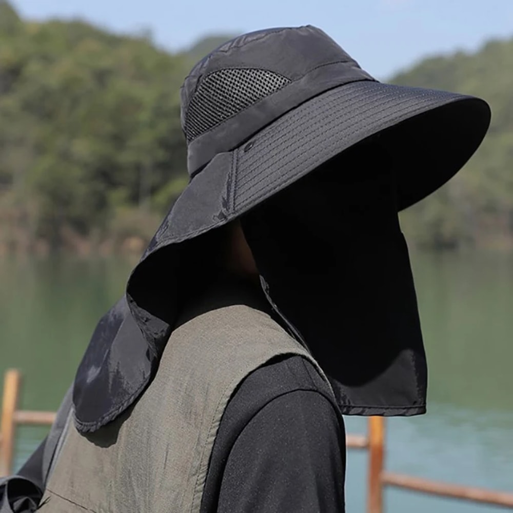 All Day Outdoor UV Protection Fishing Hiking Wide Brim Sun Hat With Neck Flap 3