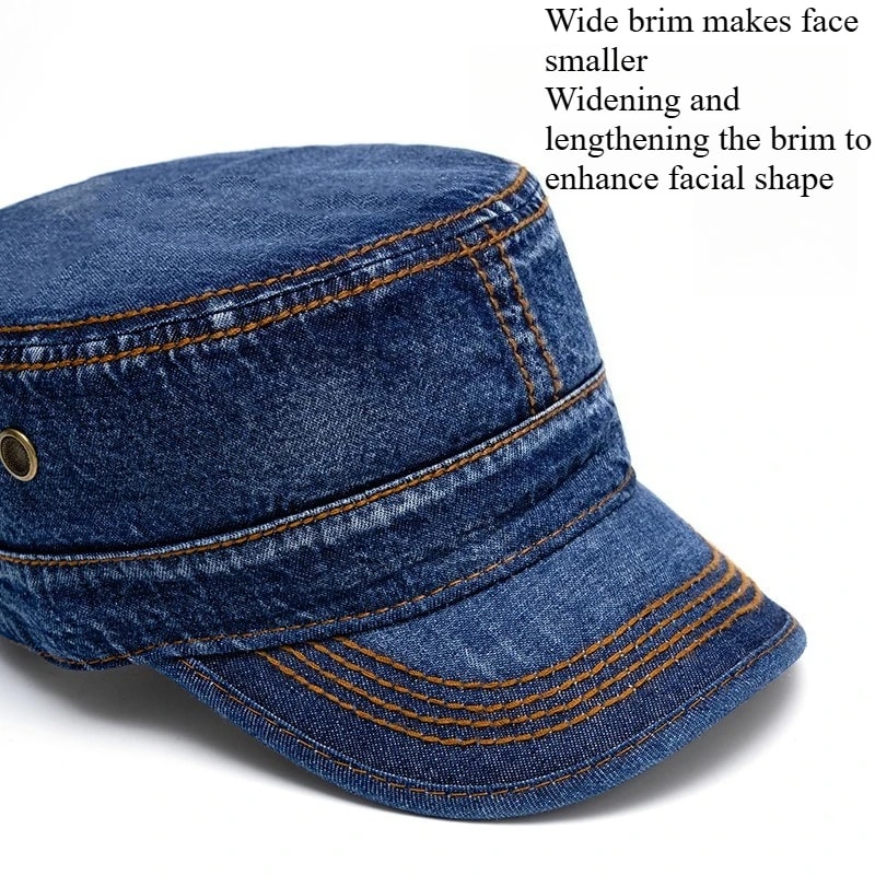 Denim Military Flat Top Cap Big Head Sun Protection Casual Baseball Hat 2