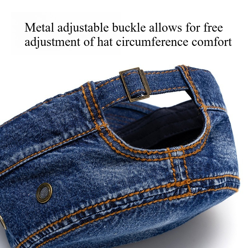 Denim Military Flat Top Cap Big Head Sun Protection Casual Baseball Hat 3