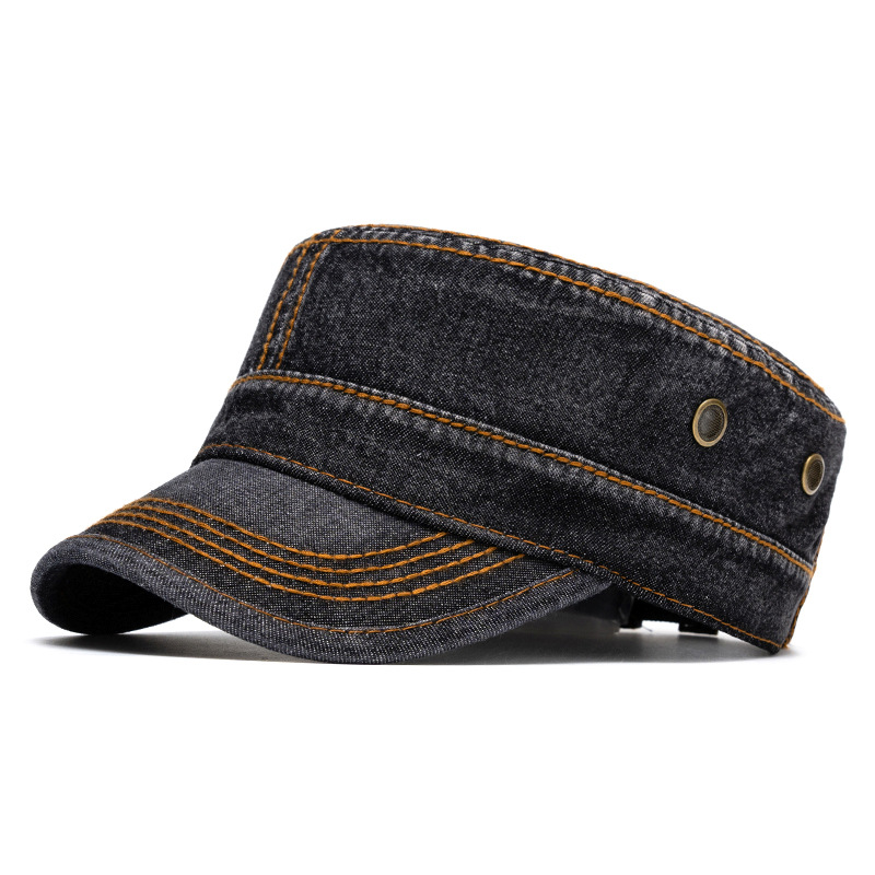 Denim Military Flat Top Cap Big Head Sun Protection Casual Baseball Hat 4