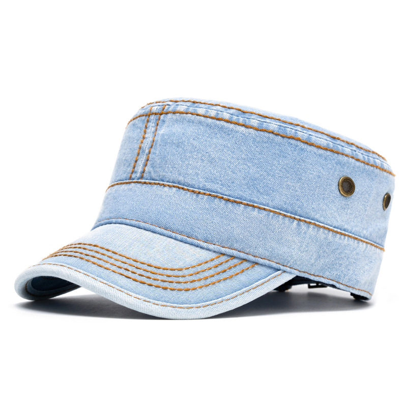 Denim Military Flat Top Cap Big Head Sun Protection Casual Baseball Hat 7