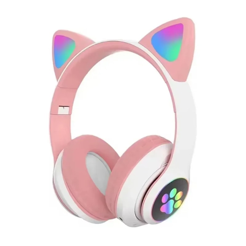 Cute Cat Wireless Headphones with RGB LED Glow and Microphone
