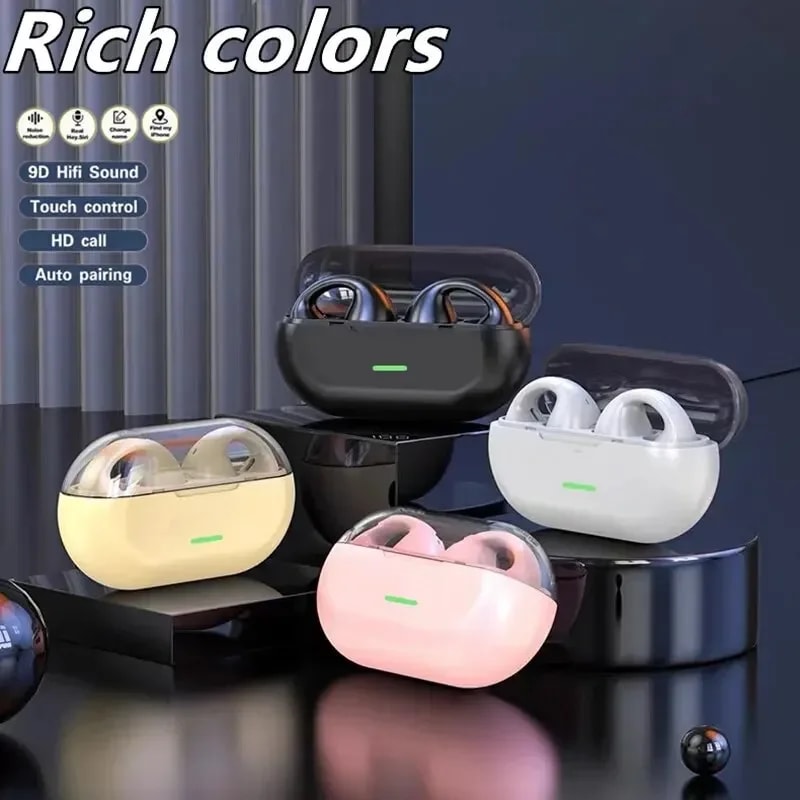 Open Ear Clip Bluetooth Headphones Noise Canceling Wireless Earcuffs
