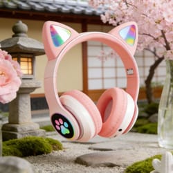 cute cat wireless headphones rgb led light up kids bluetooth headset