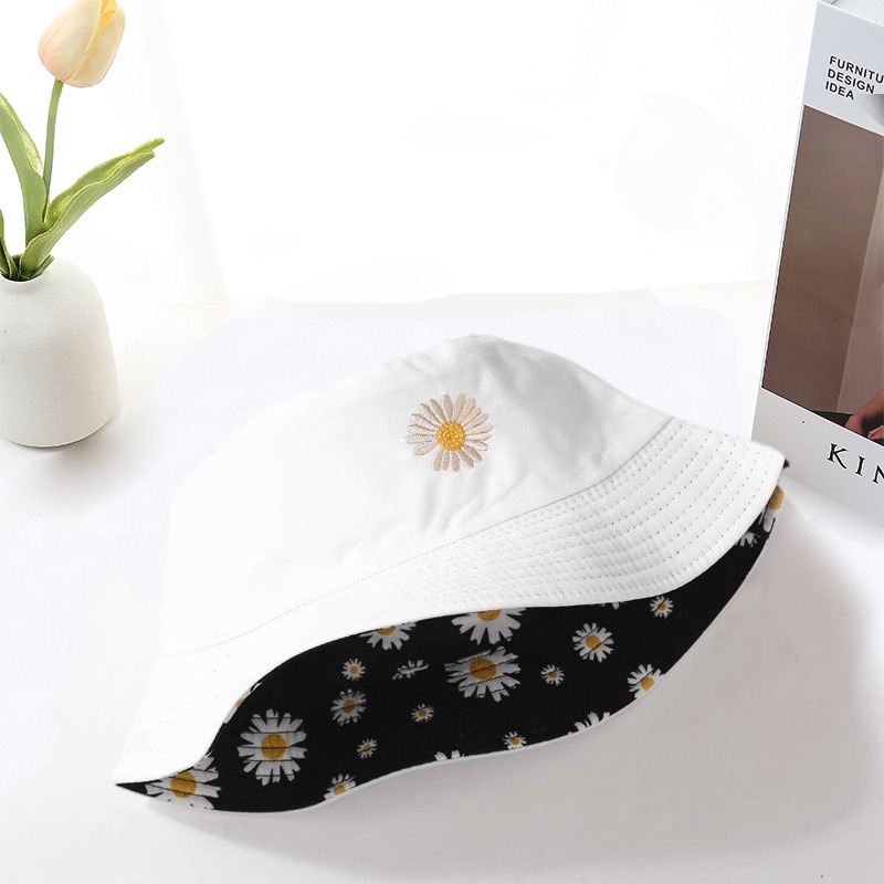 Daisy Cotton Bucket Hat Stylish Outdoor Sun Protection Hat For Women Students 4