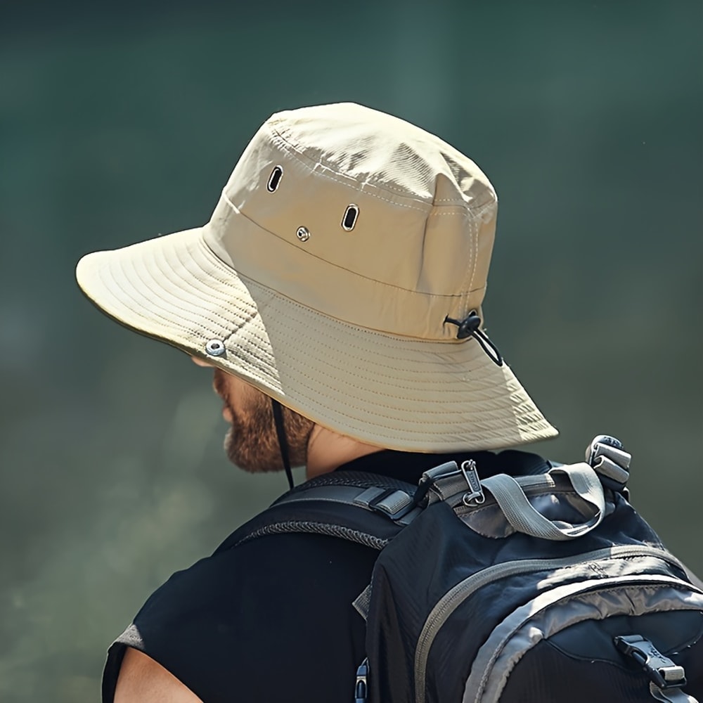 Unisex Wide Brim UV Protection Sun Hat Breathable Mesh Safari Bucket Hat for Hiking Fishing Camping