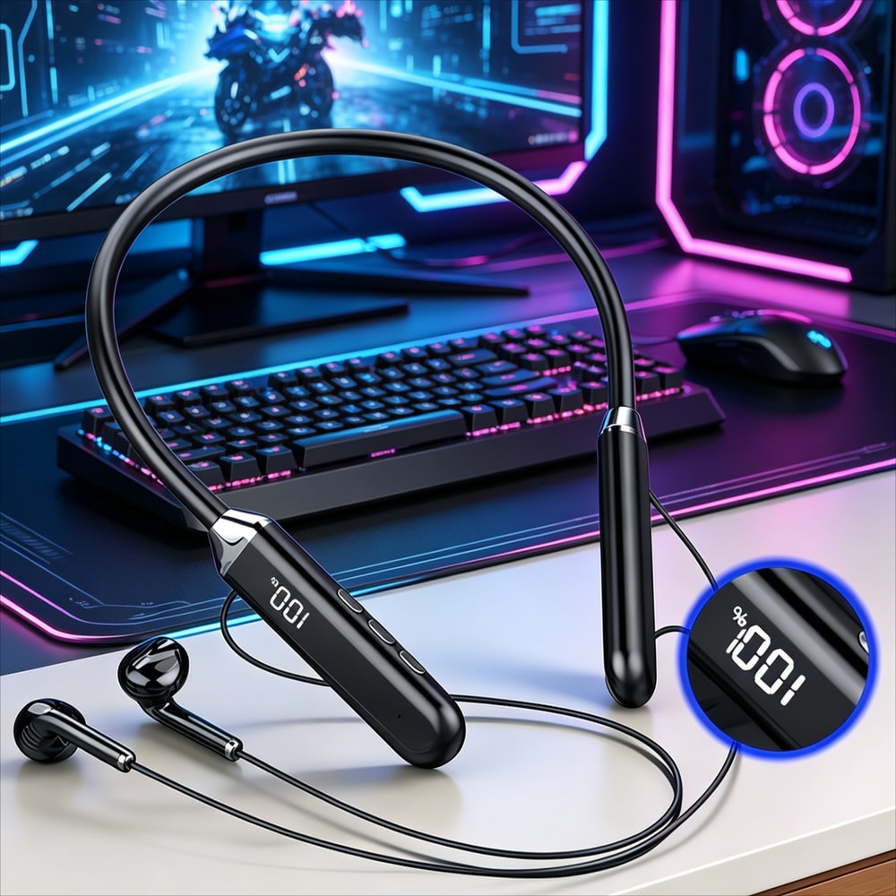 HiFi Sound Wireless Bluetooth Neckband Headphones Long Battery Life Noise Reduction Sports Gamer Ea 0