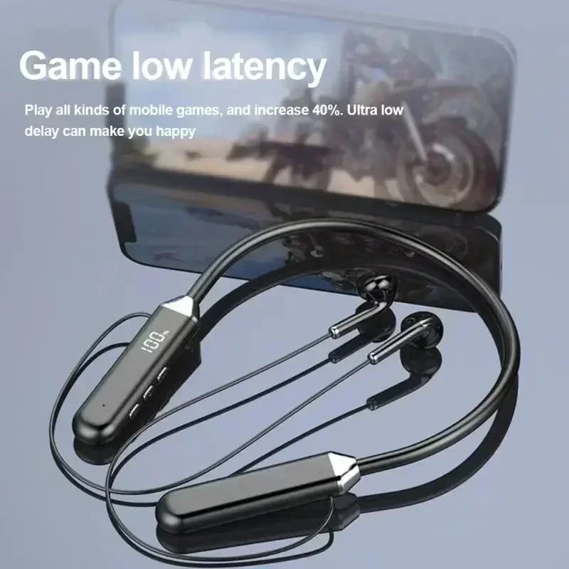 Wireless Neckband Earphones With Bluetooth Gaming LED Power Display And Magnetic Sport Earbuds 3