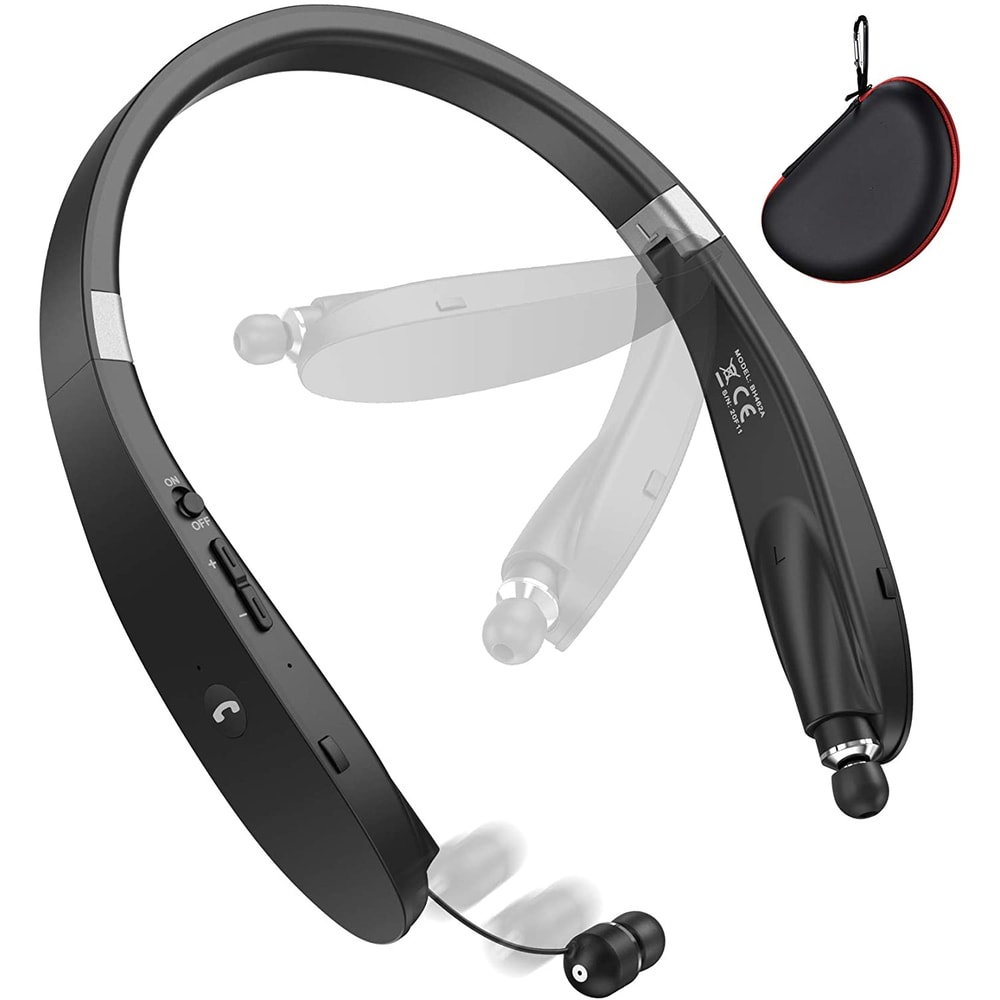 Retractable Wireless Neckband Bluetooth Headphones Noise Cancelling Workout Earbuds