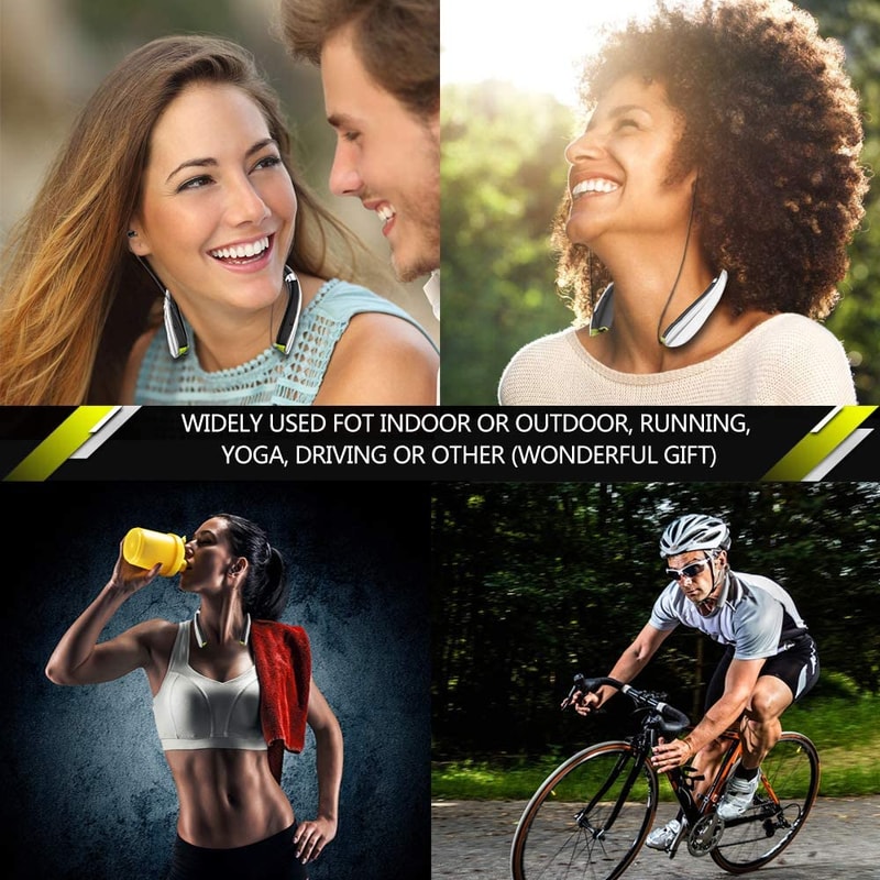 Retractable Wireless Neckband Bluetooth Headphones Noise Cancelling Workout Earbuds