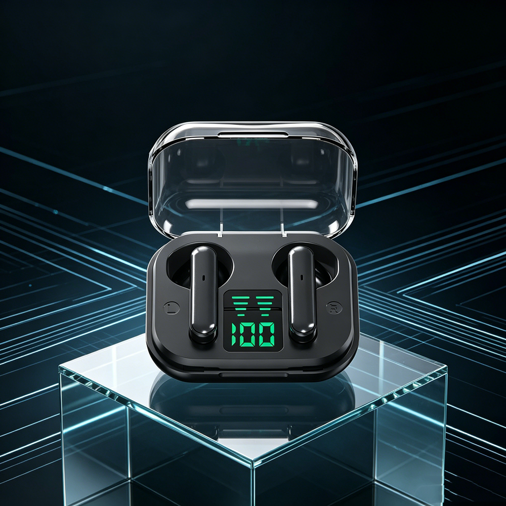 Transparent Wireless Bluetooth Earbuds with ENC Mic and LED Power Display
