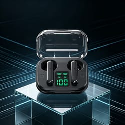 transparent wireless bluetooth earbuds with enc mic and led power display